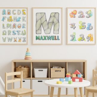 Personalised Dinosaur Prints Set: Alphabet & Numbers, A4 Fine Art