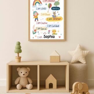 Personalised Rainbow Affirmation Print – Positive Quote Wall Art Poster for Kids Bedroom, Nursery & Playroom Decor