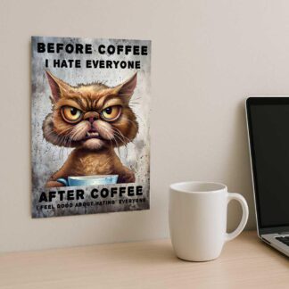 Personalised Metal Sign – Before Coffee I Hate Everyone – Funny Wall Hanging Plaque 8x6, Custom Name Option, High Gloss Finish