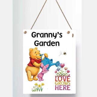 Personalised Garden Sign Metal | bear Sign | Love Grows Here | Hanging Garden Plaque | Outdoor Gift | Custom Name Sign