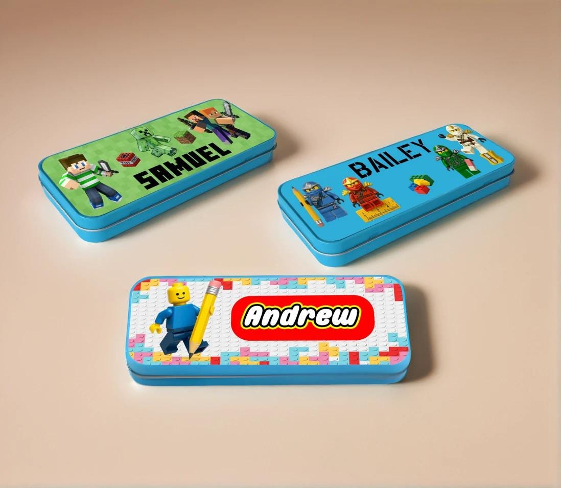 Personalised Pencil Tin – Ninja Pixel Gamer Theme – Custom Stationery Box for Kids, School, notebook, bag, gifts for children