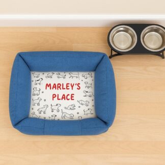 Personalised Blue Dog Bed Cushion: Custom Pet Name Pillow
