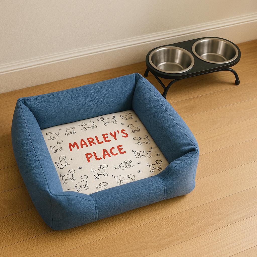 Personalised Blue Dog Bed Cushion: Custom Pet Name Pillow - Image 2