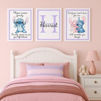 Personalised Ohana Nursery Prints – Custom Name Wall Art, Cute Alien Quote Decor, Set of Prints for Kids Room