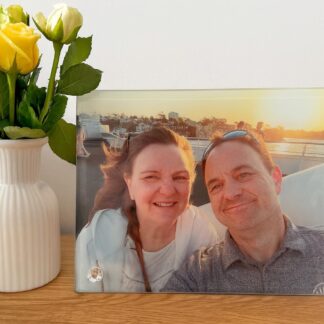 Personalised Glass Photo Frame – 3rd Wedding Anniversary Gift, Custom Picture Print, Free Standing Home Décor (18x23cm) custom text