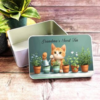 Personalised Metal Keepsake Tin – Custom Seed Storage Box, Named Gift Tin 18.4 x 11.4 x 5.5cm