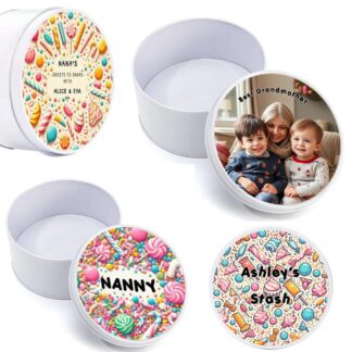 Personalised Metal Tin – Custom Round or Rectangular Storage Box, Photo or Text Keepsake Gift