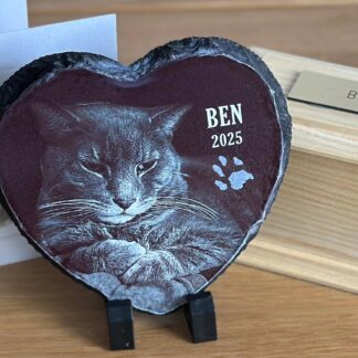 Personalised Heart Rock Slate 20x20cm – Custom Photo Memorial Gift, Hanging or Free Standing