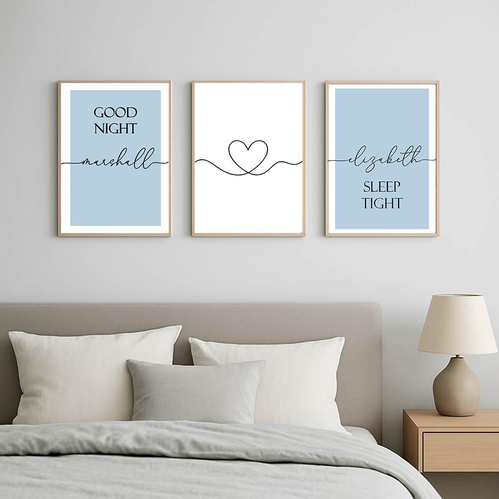 Personalised Good Night Sleep Tight Wall Art Set – Custom Couple Bedroom Prints – Heart Wall Decor - Image 3
