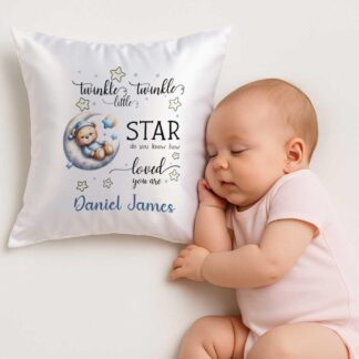 Personalised Satin Cushion – Soft Luxurious White Pillow Cover, Twinkle Twinkle Gift, Custom Keepsake Baby Girl Boy Nursery Décor
