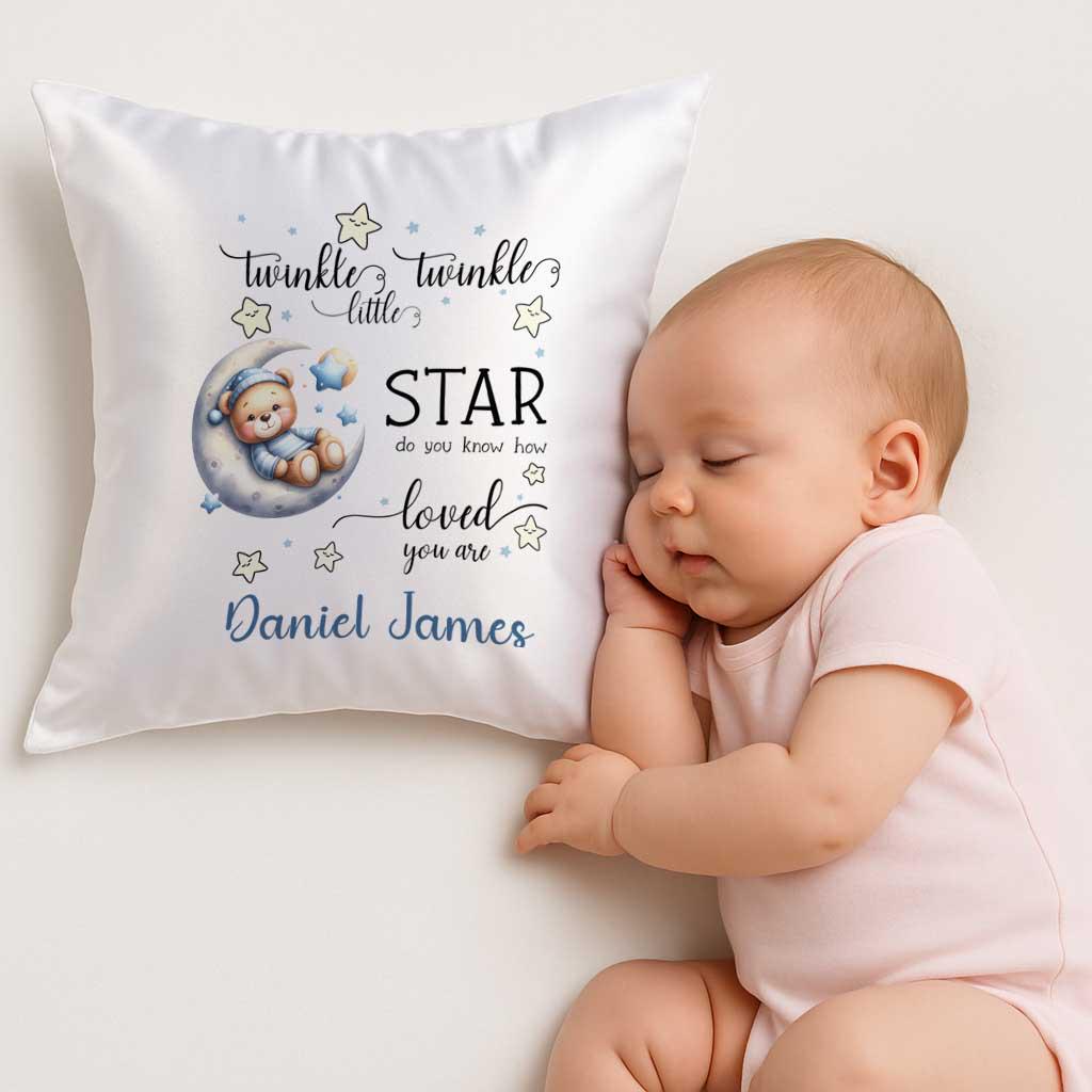 Personalised Satin Cushion – Twinkle Twinkle Baby Keepsake Pillow – Custom Nursery Cushion for Baby Girl or Boy