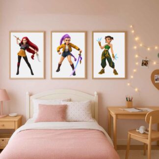 Set of 3 K-Pop Wall Art Prints – Vibrant Colourful Posters, Kids Room Decor, Playroom Wall Art & Teen Bedroom Artwork | Demon Hunters