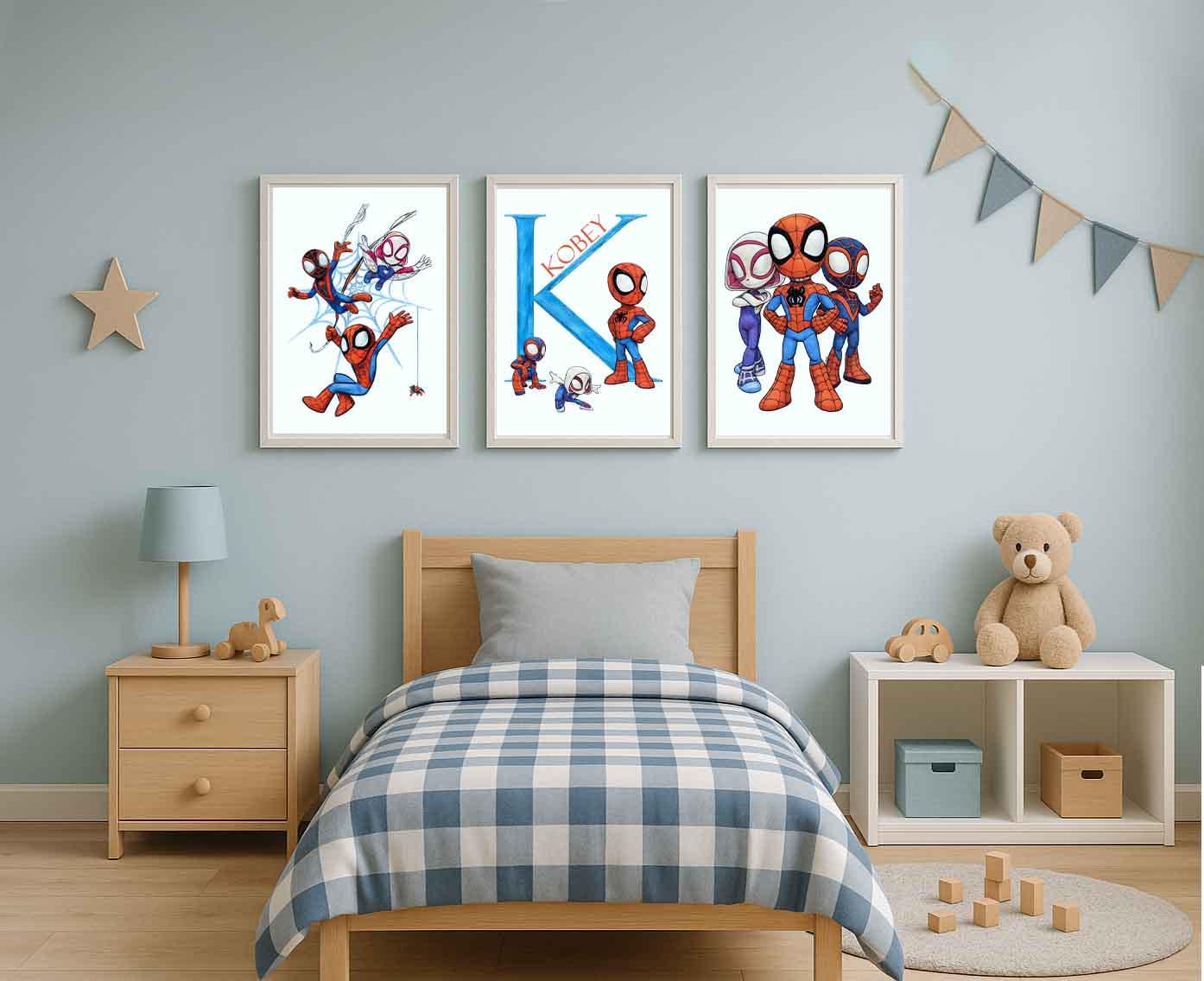 Personalised Superhero Prints – Set of 3 Custom Kids Wall Art, Nursery & Bedroom Decor