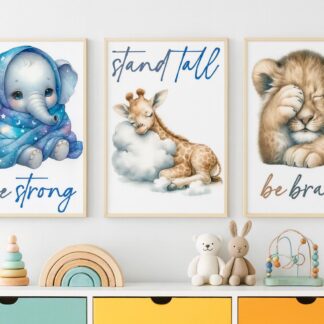 Set of 3 Safari Jungle Zoo Animal Prints – Fine Art Nursery Wall Decor – Baby Room Wall Art for Boys or Girls digital download printable
