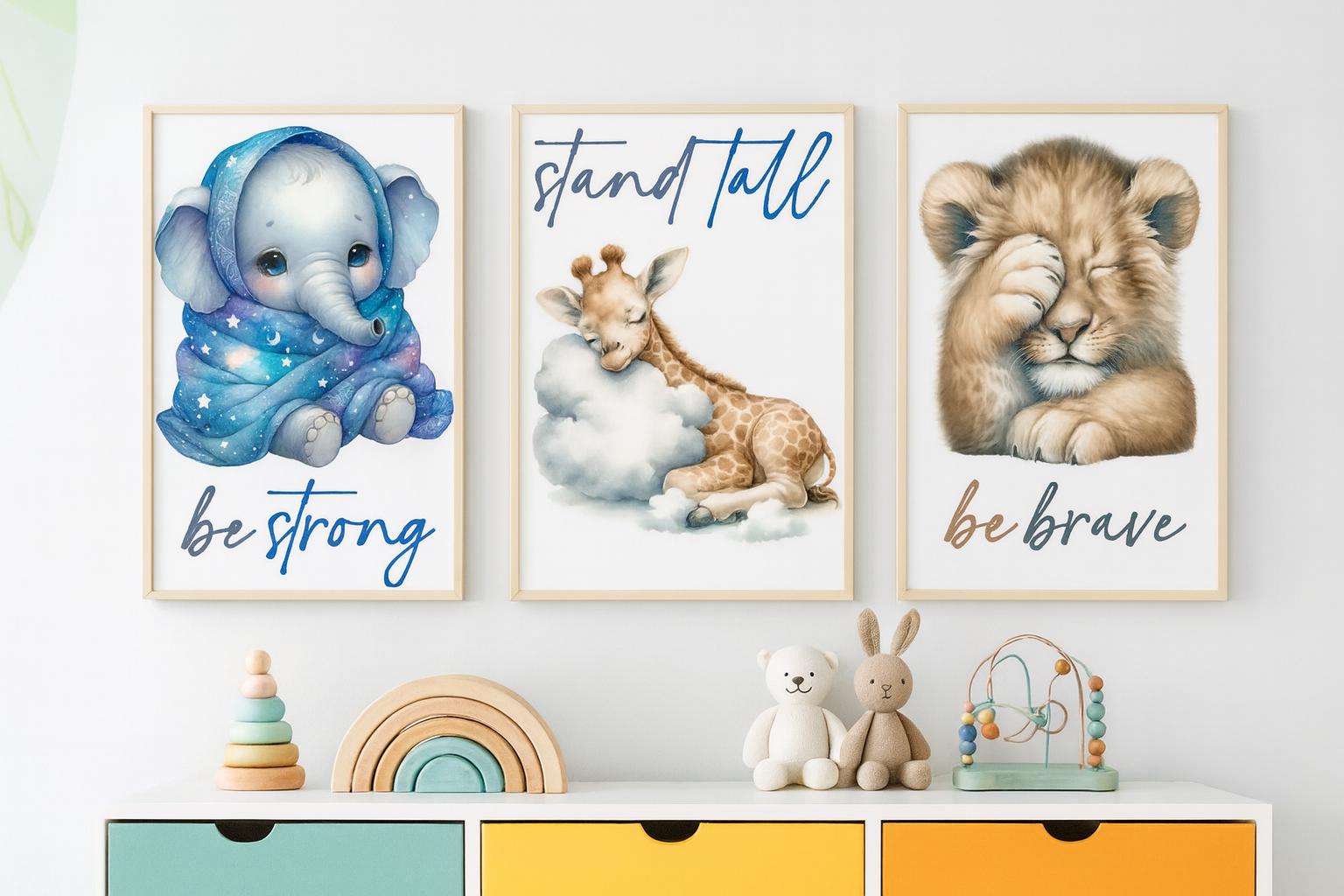 Set of 3 Safari Jungle Zoo Animal Prints – Fine Art Nursery Wall Decor – Baby Room Wall Art for Boys or Girls