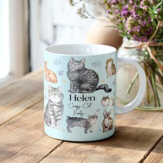 Crazy Cat Lady Mug Personalised – Funny Custom Coffee Cup, Quote Gift for Best Friend, Him or Her with Matching Coaster