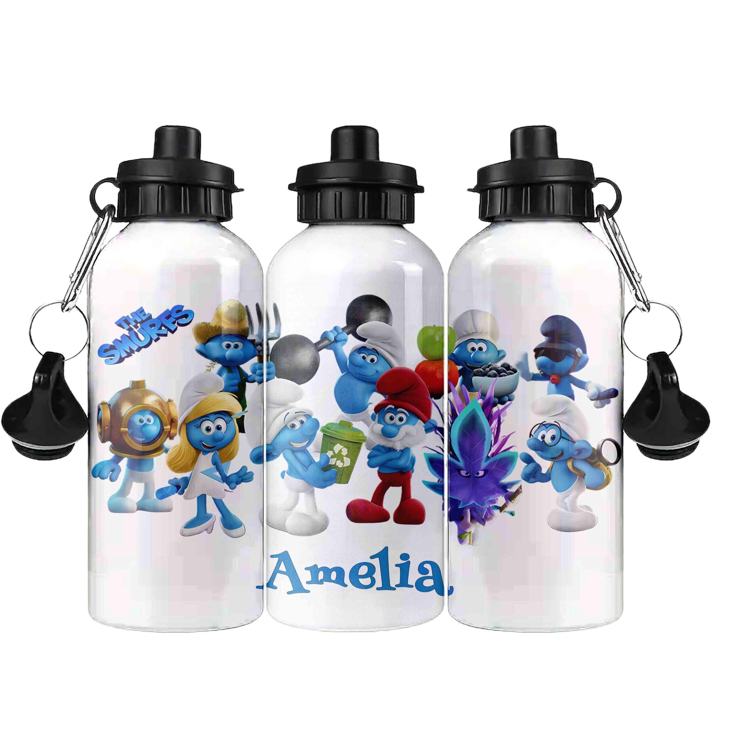 Personalised Kids Water Bottle – Cute Blue Cartoon Character – Custom Name – Multiple Sizes & Lid Options - boys or girls aluminium bottle - Image 4