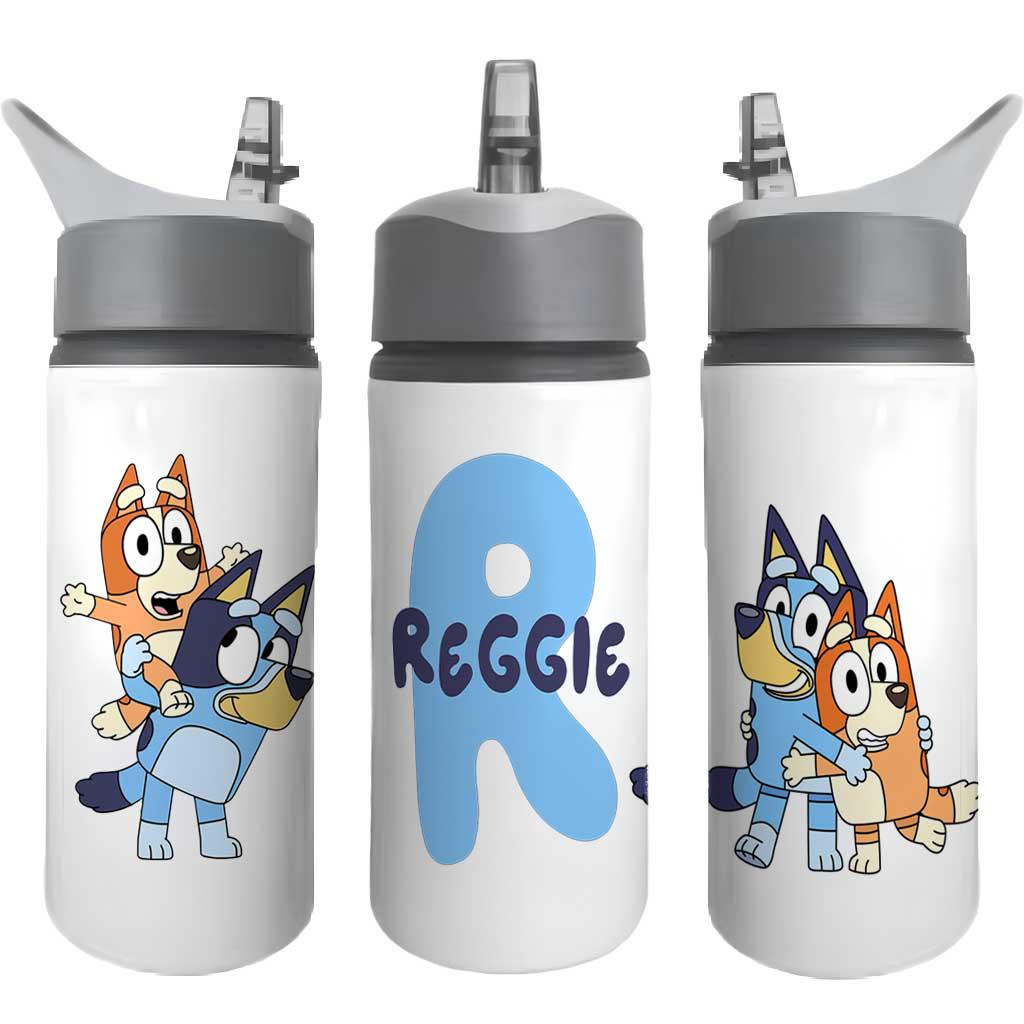 Personalised Kids Water Bottle – Blue Dog Character – Custom Name – Aluminium Sports Bottle – Multiple Sizes & Lids – Gift for Boys - Girls - Image 3