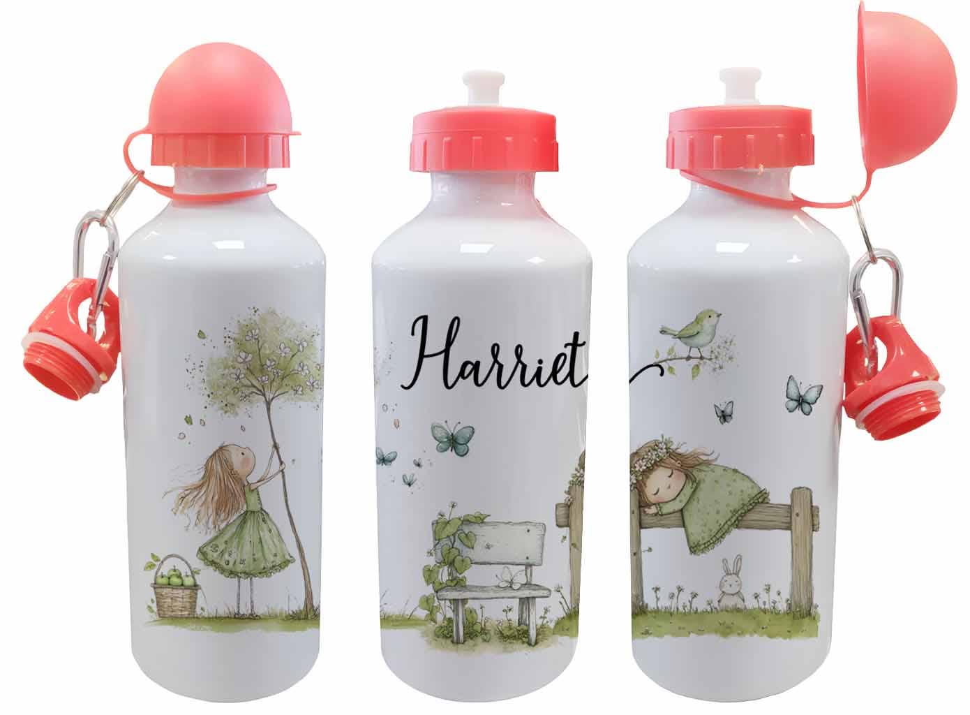 Personalised Kids Water Bottle – Garden Girl Watercolour Design – Custom Name Aluminium Bottle - Image 4