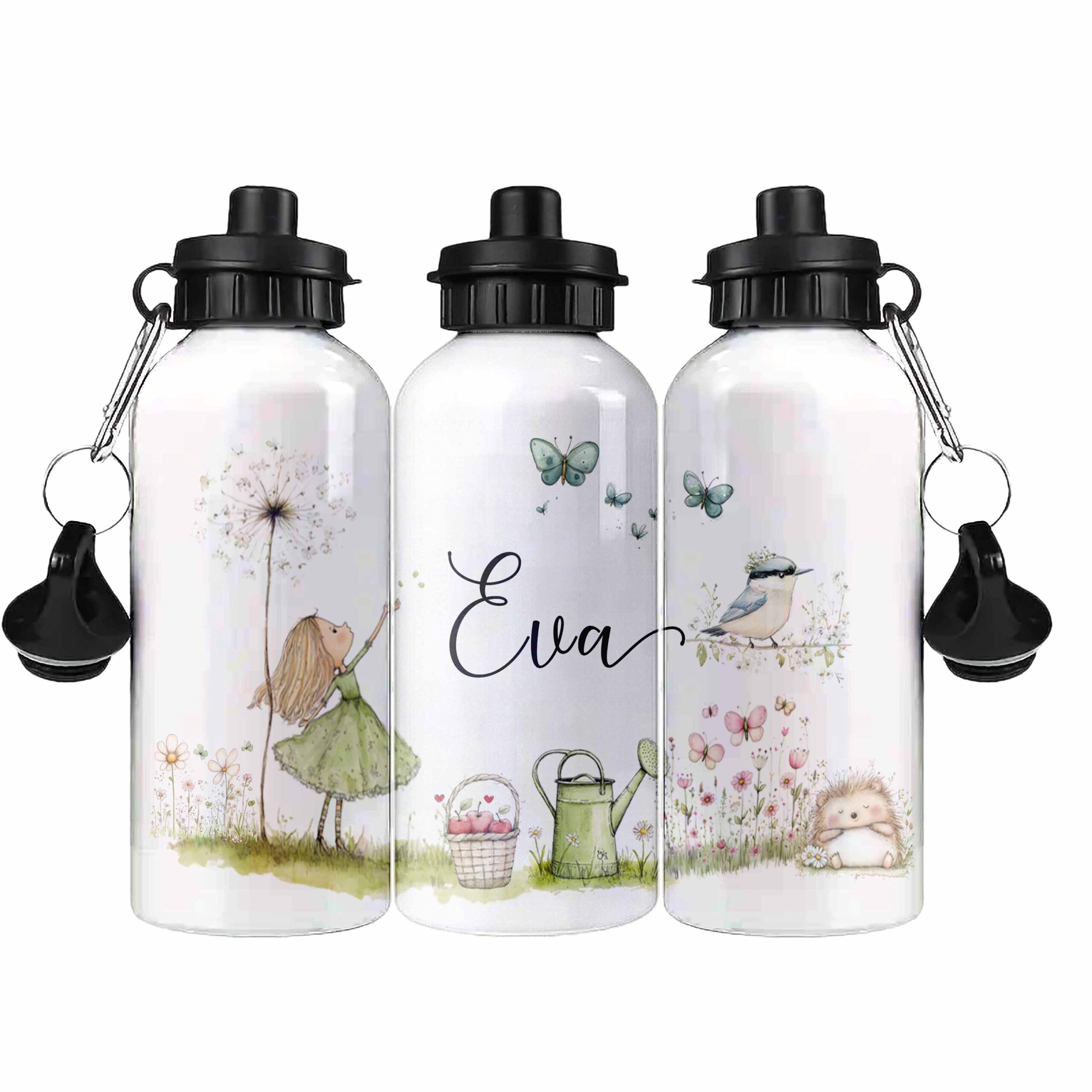 Personalised Kids Water Bottle – Garden Girl Watercolour Design – Custom Name Aluminium Bottle - Image 5
