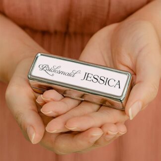 Personalised Silver Lipstick Holder with Mirror – Custom Lipstick Case, Velvet Interior, Elegant Makeup Gift, Wedding Favour, Bridesmaid
