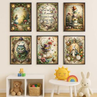 Alice in Wonderland Quote Art Print - Vintage Heart Illustration - Antique Book Lover Wall Decor - Nursery Room Poster 6 images