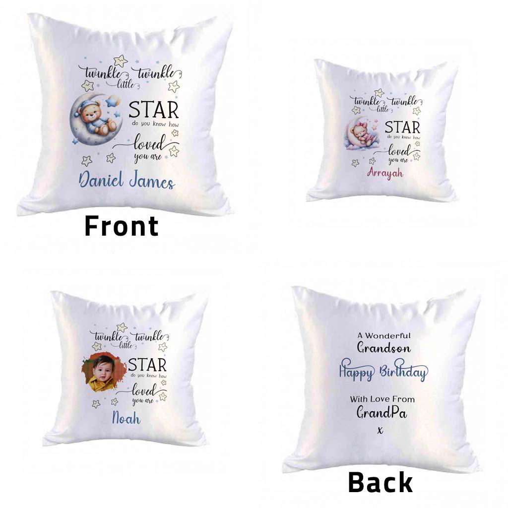 Personalised Satin Cushion – Twinkle Twinkle Baby Keepsake Pillow – Custom Nursery Cushion for Baby Girl or Boy - Image 2