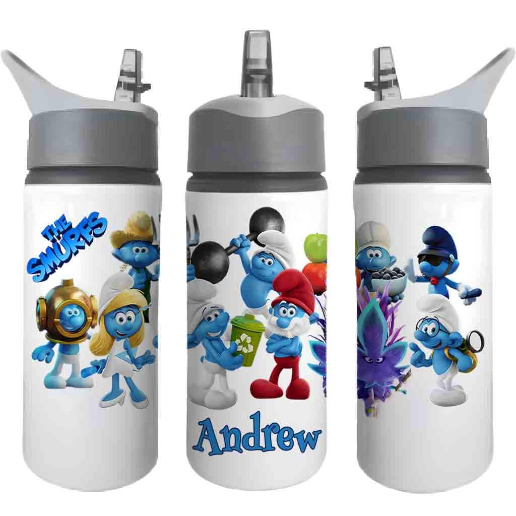 Personalised Kids Water Bottle – Cute Blue Cartoon Character – Custom Name – Multiple Sizes & Lid Options - boys or girls aluminium bottle - Image 6