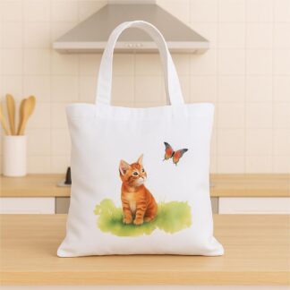 Personalised Kitten Tote Bag – Crazy Cat Lady Canvas Shoulder Bag, White Eco Shopping Bag for Cat Lovers