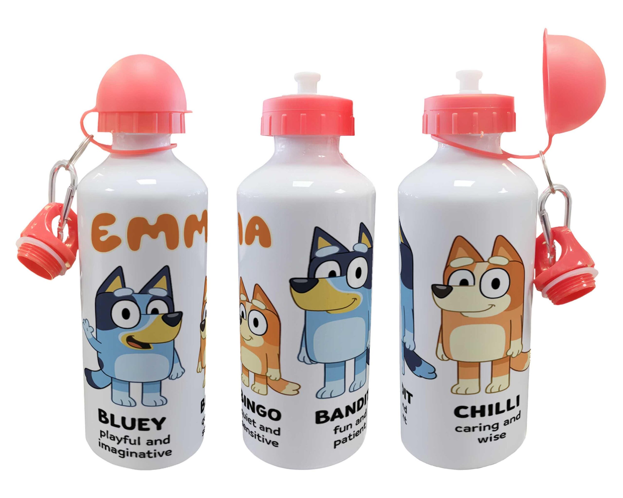 Personalised Kids Water Bottle – Blue Dog Character – Custom Name – Aluminium Sports Bottle – Multiple Sizes & Lids – Gift for Boys - Girls - Image 4