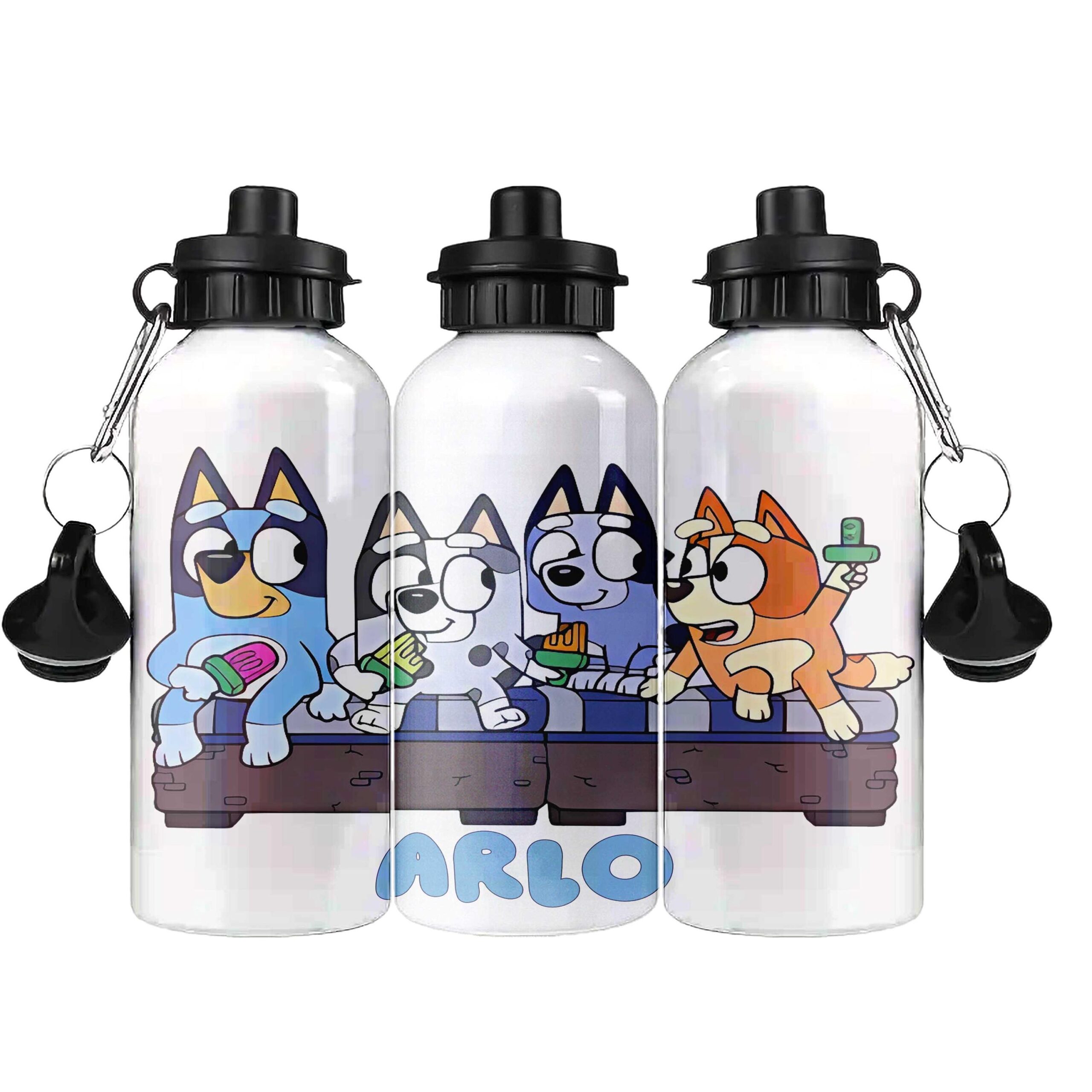 Personalised Kids Water Bottle – Blue Dog Character – Custom Name – Aluminium Sports Bottle – Multiple Sizes & Lids – Gift for Boys - Girls - Image 2