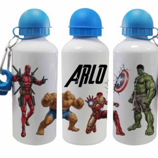 Personalised Kids Water Bottle – Superhero Design with Custom Initials – 500ml, 600ml, 650ml Aluminium