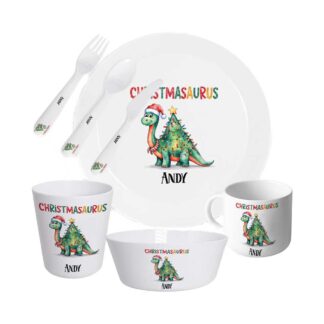personalised christmas dino dinner set