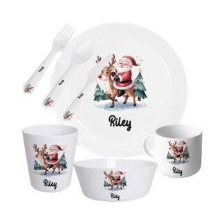 personalised Santa and reindeer dinner set
