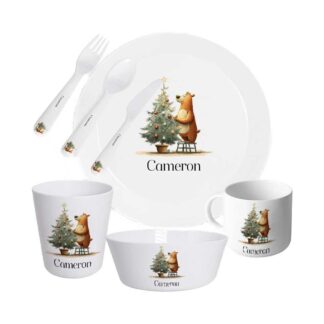 personalised christmas bear dinner set