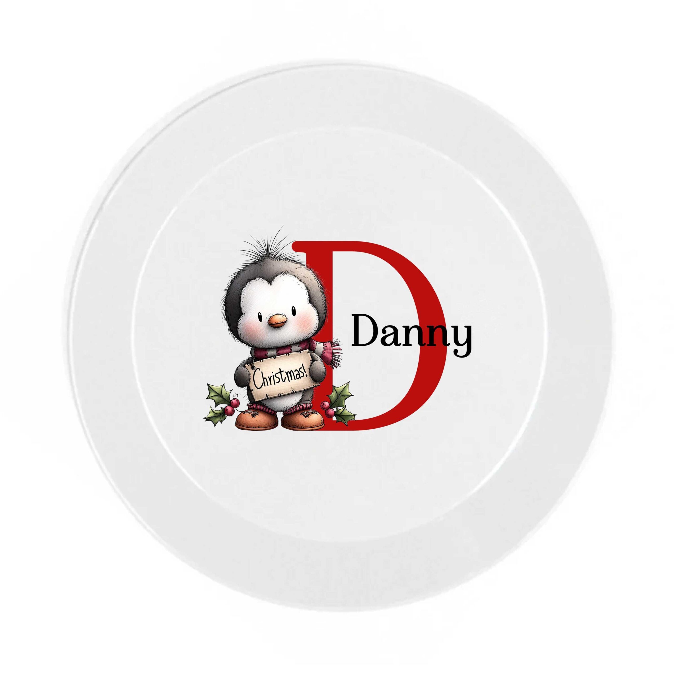 Exclusive Personalised Christmas Initial Plate & Dinner Set – Kids Robin and Penguin Characters - Image 3