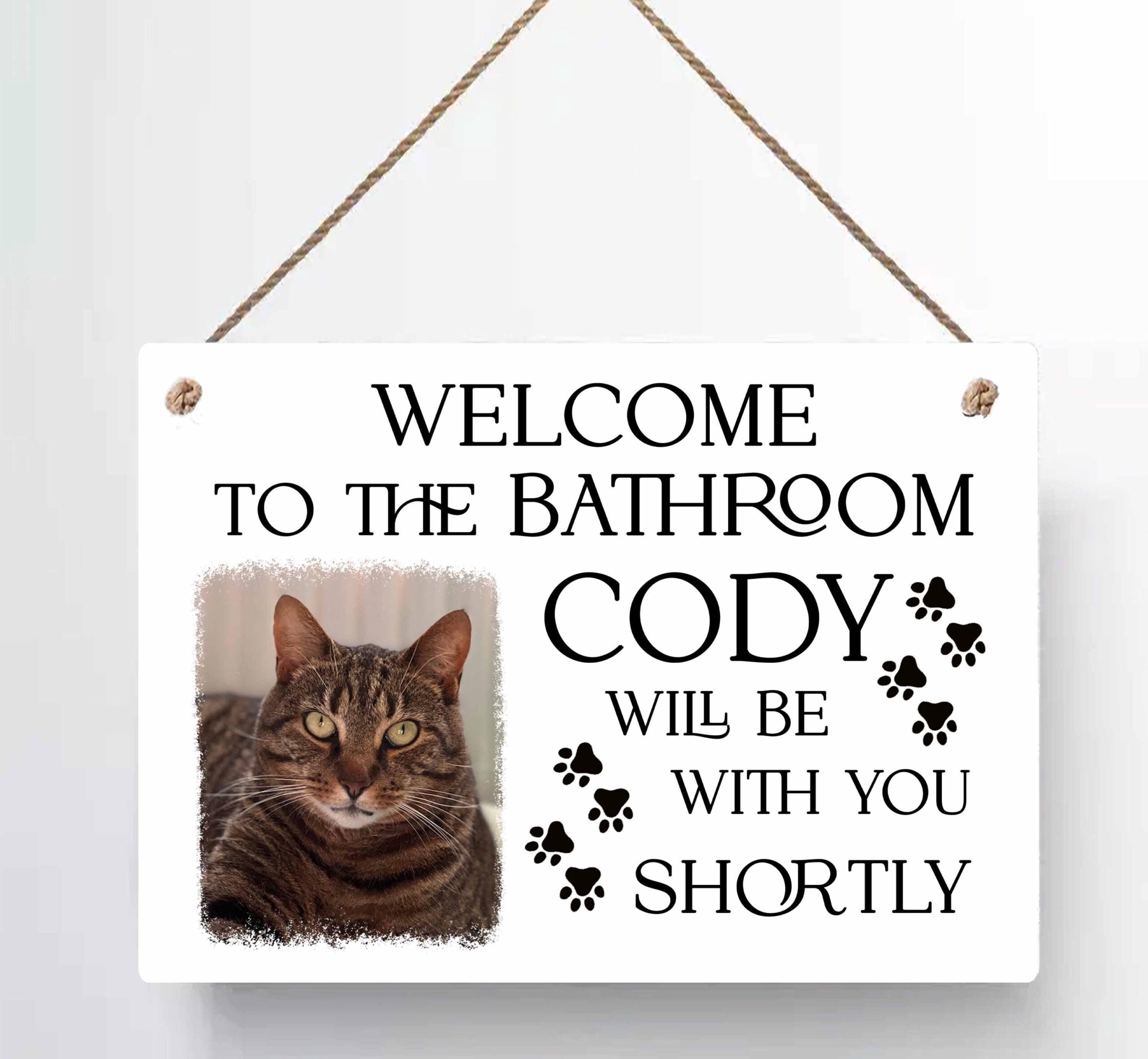 Funny Cat Bathroom Sign | Personalised High Gloss Metal Plaque with Your Cat’s Name & Photo | Custom Cat Lover Gift, Bathroom Decor - Image 2