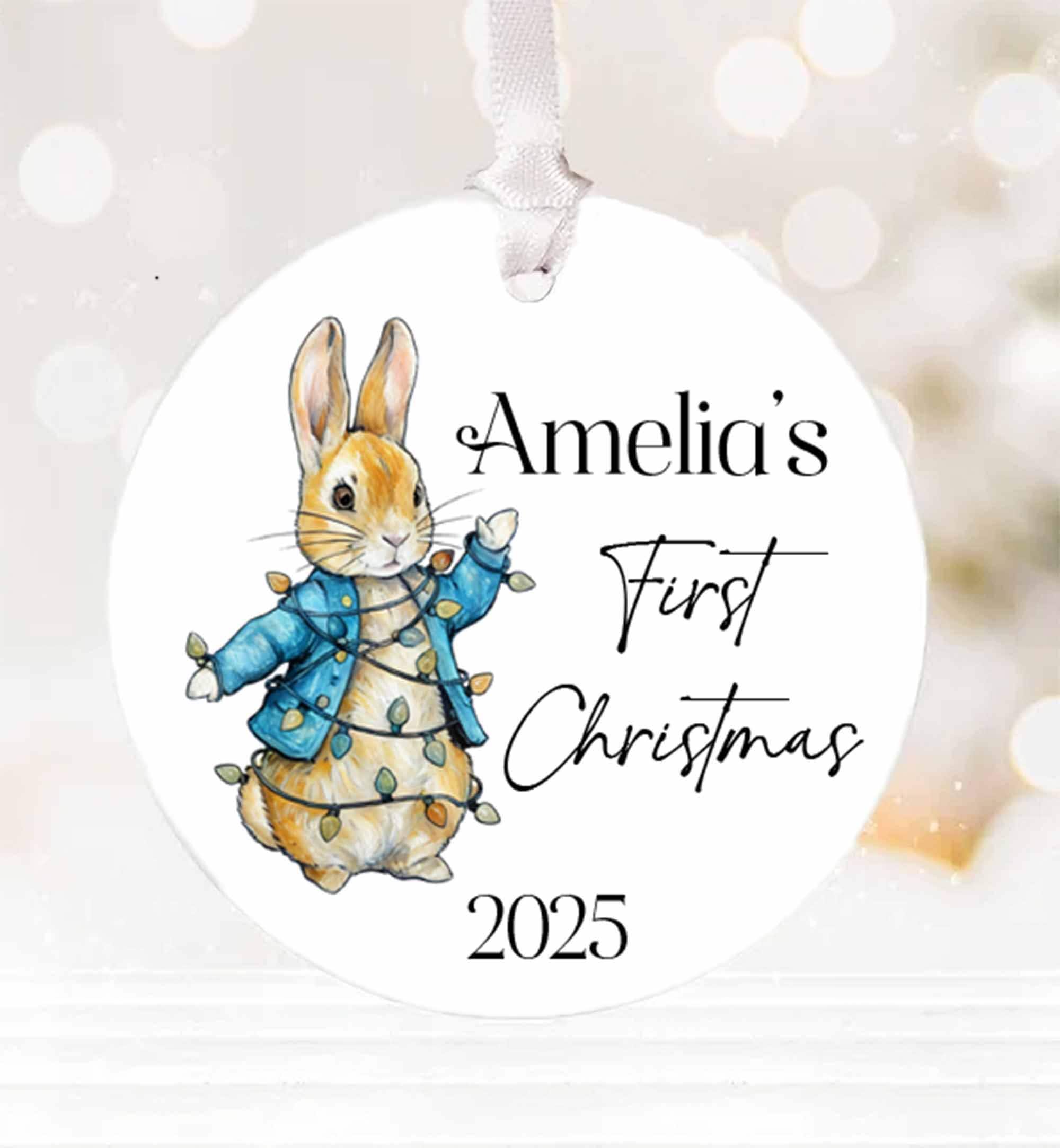 Personalised Baby’s First Christmas Ornament 2026 – Peter Rabbit Keepsake Bauble, New Baby Gift, Custom Name Decoration, Nursery Keepsake - Image 3
