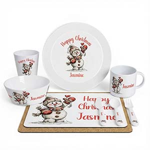 personalised snowman christmas dinner set