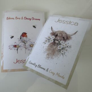 Handmade Small Notebook Pocket Size Whimsical Robin Daisy Highland Cow Design