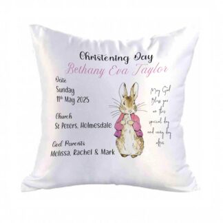 Classic Peter Rabbit Personalised Satin Cushion Cover 40cm – Christening & Baptism Keepsake Gift