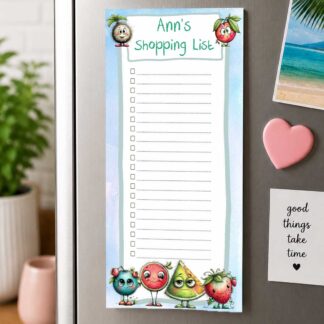 Personalised Shopping List Notepad – Whimsical Colourful Fruit Design
