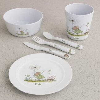 Personalised Woodland Girl Children's Plate Dinner Set – Custom Name Plate, Bowl, Cup & Cutlery